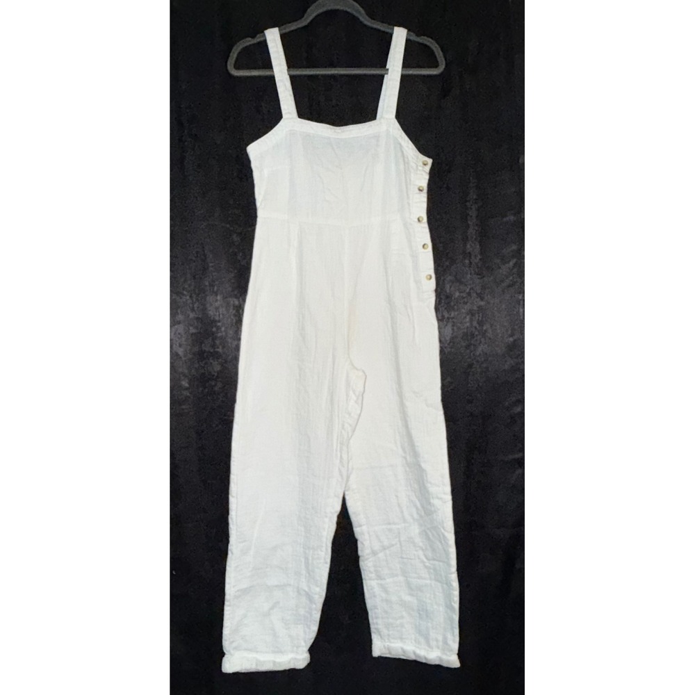 Billabong White Gauze Jumpsuit Womens Small Cotton Side Button Beach Overalls